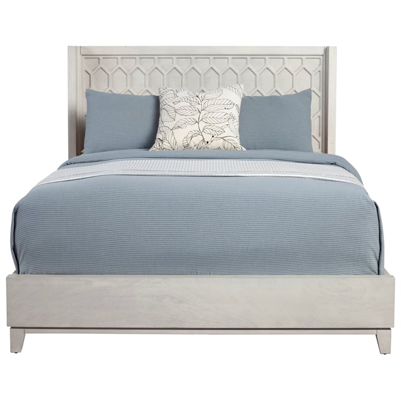 Pemberly Row Denver Standard King Wood Bed in Light Gray with Mahogany Design