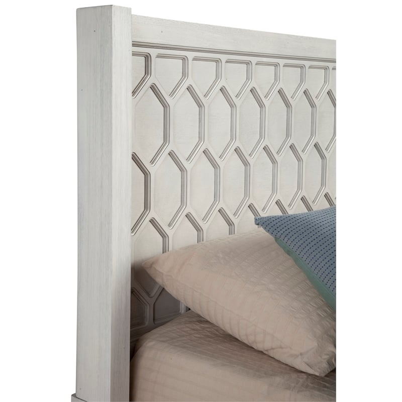 Pemberly Row Denver Standard King Wood Bed in Light Gray with Mahogany Design