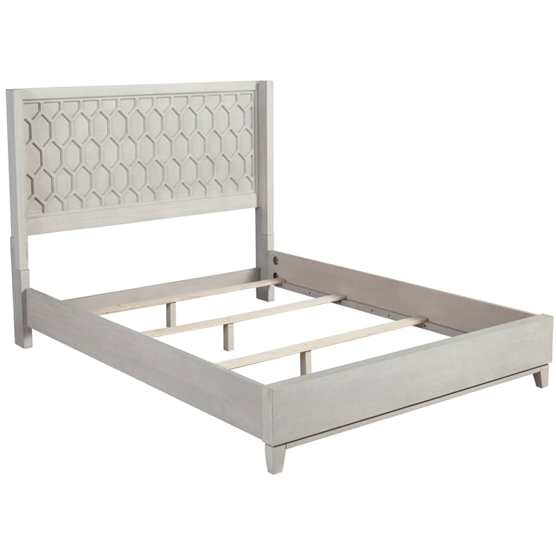 Pemberly Row Denver Standard King Wood Bed in Light Gray with Mahogany Design