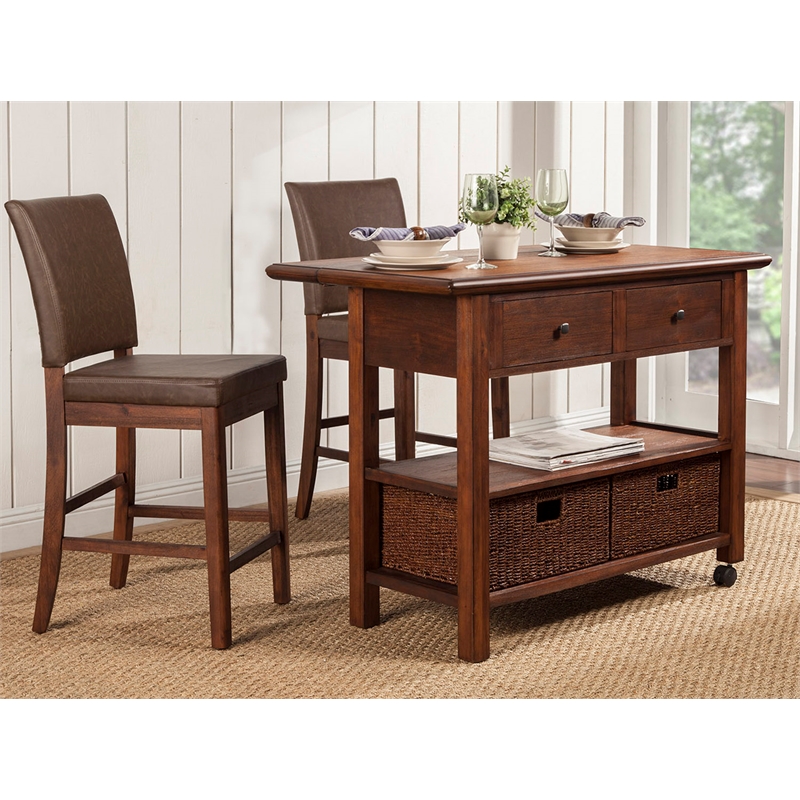 Pemberly Row Caldwell Wood Kitchen Cart in Antique Cappuccino Finish