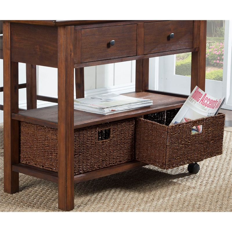Pemberly Row Caldwell Wood Kitchen Cart in Antique Cappuccino Finish