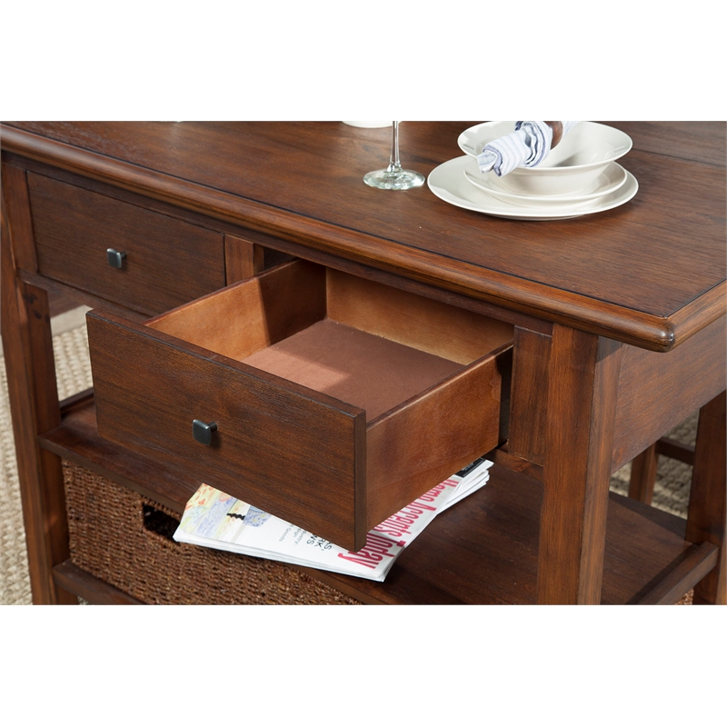 Pemberly Row Caldwell Wood Kitchen Cart in Antique Cappuccino Finish