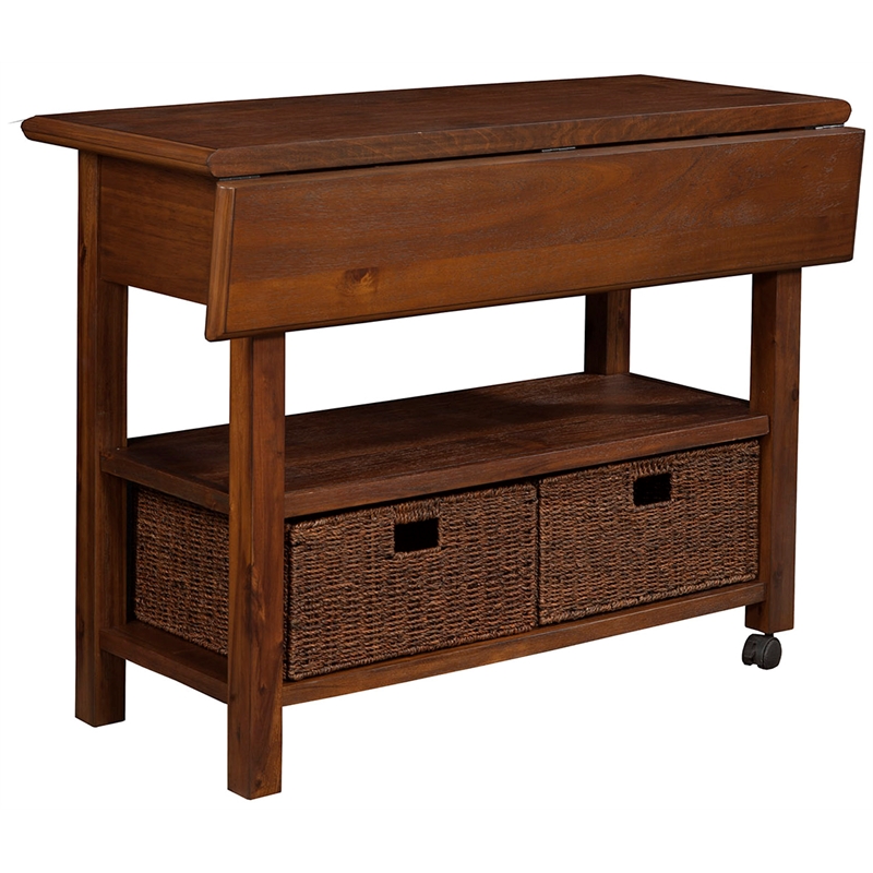 Pemberly Row Caldwell Wood Kitchen Cart in Antique Cappuccino Finish