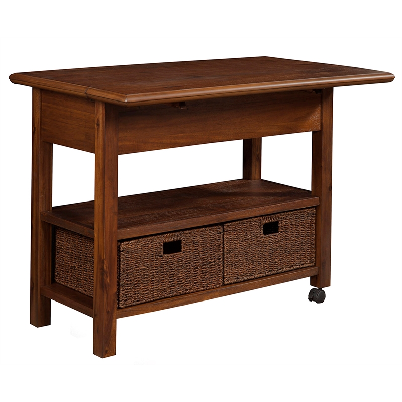 Pemberly Row Caldwell Wood Kitchen Cart in Antique Cappuccino Finish