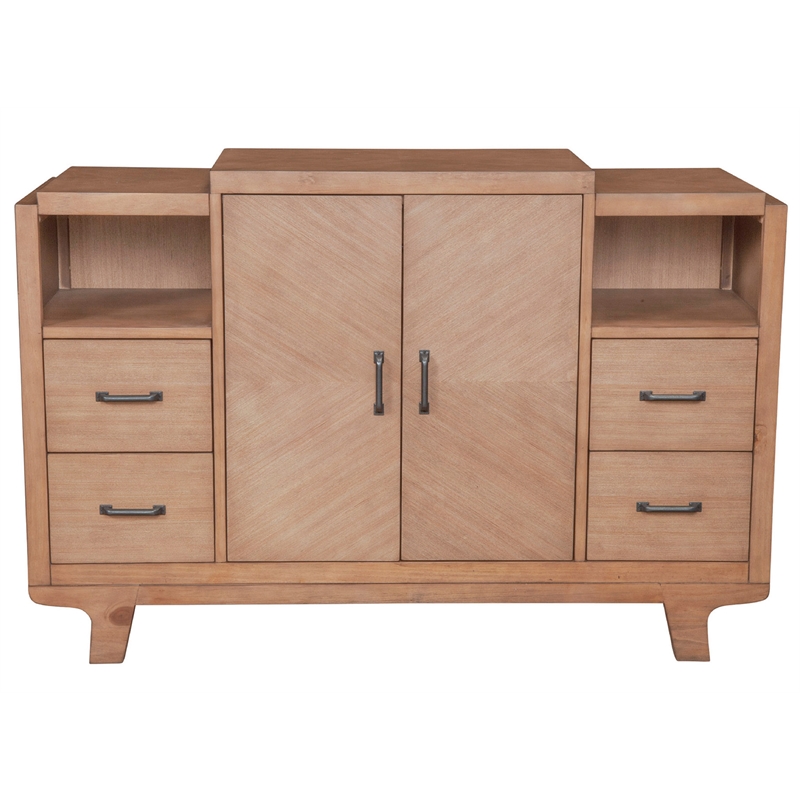 Pemberly Row Solid Pine Sideboard in Natural Finish with 4 Drawers