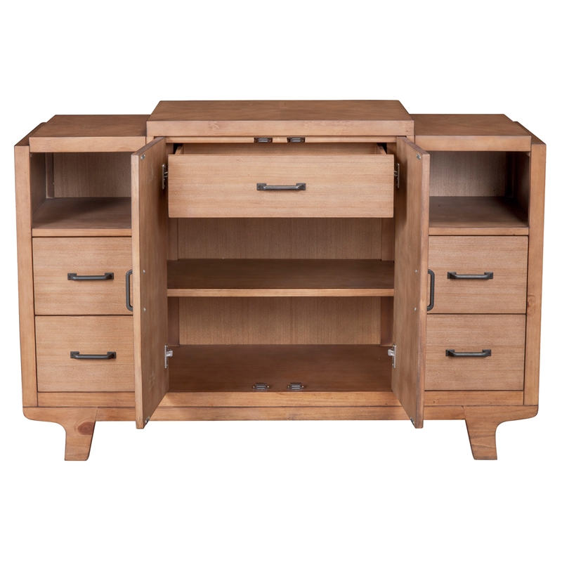 Pemberly Row Solid Pine Sideboard in Natural Finish with 4 Drawers