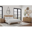 Pemberly Row Eaton King Wood Platform Bed with Mahogany Veneer in Sand Beige