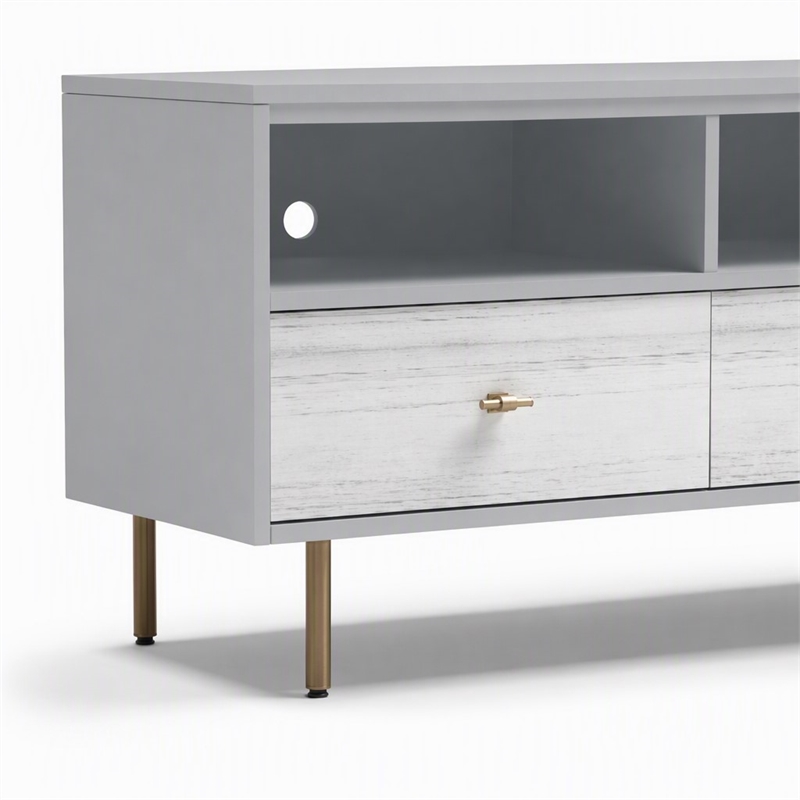 Pemberly Row Saige Wood TV Console with 3 Drawers in Weathered White Gray