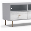 Pemberly Row Saige Wood TV Console with 3 Drawers in Weathered White Gray