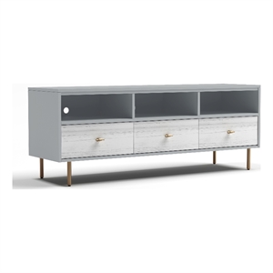 Pemberly Row Saige Wood TV Console with 3 Drawers in Weathered White Gray