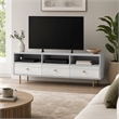 Pemberly Row Saige Wood TV Console with 3 Drawers in Weathered White Gray