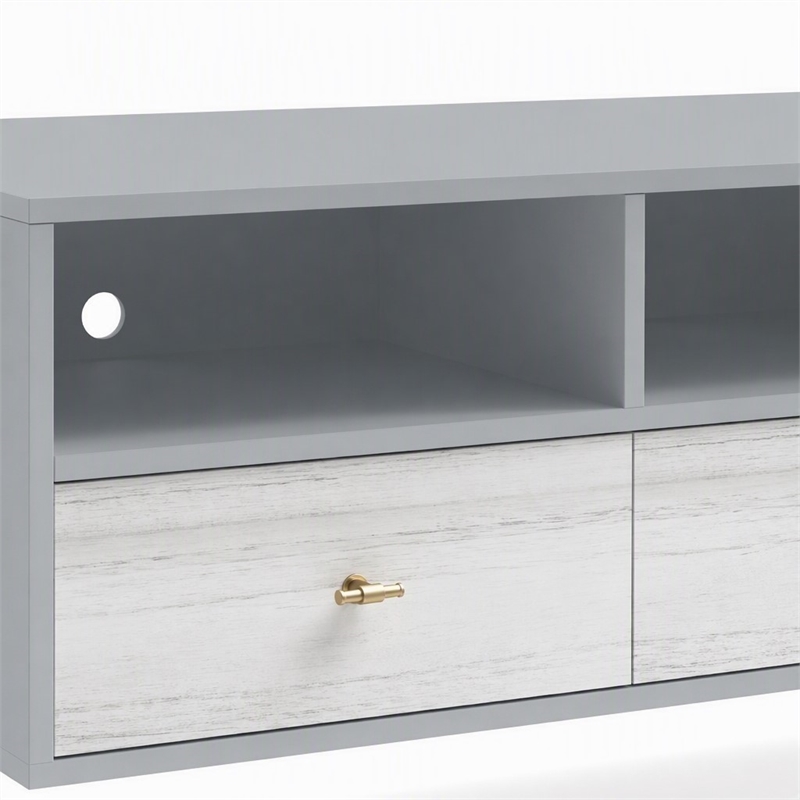 Pemberly Row Saige Wood TV Console with 3 Drawers in Weathered White Gray