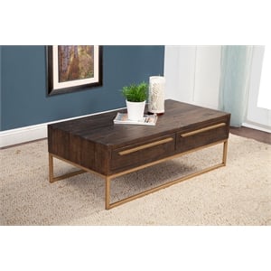 Pemberly Row Coffee Table in Reclaimed Pine Wood Smokey Taupe Finish