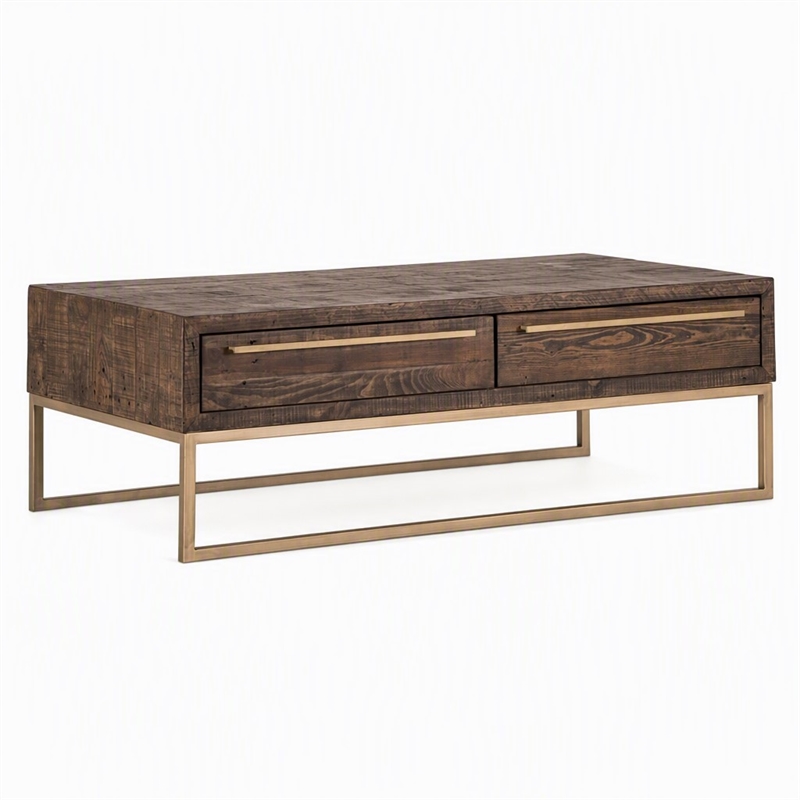 Pemberly Row Coffee Table in Reclaimed Pine Wood Smokey Taupe Finish
