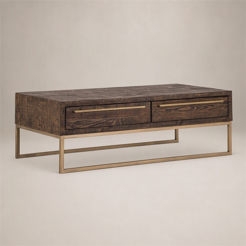 Pemberly Row Coffee Table in Reclaimed Pine Wood Smokey Taupe Finish
