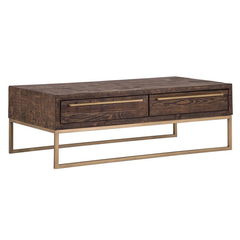 Pemberly Row Coffee Table in Reclaimed Pine Wood Smokey Taupe Finish