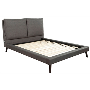 Pemberly Row Full Rubberwood Platform Bed in Gray Upholstery with USB Ports