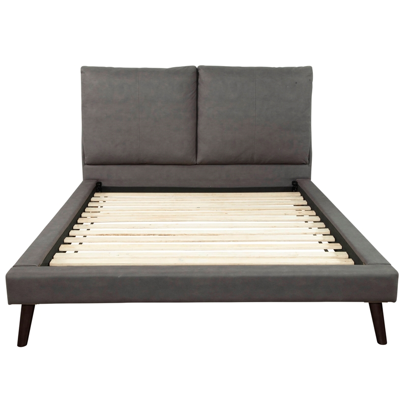Pemberly Row Full Rubberwood Platform Bed in Gray Upholstery with USB Ports