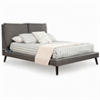 Pemberly Row Full Rubberwood Platform Bed in Gray Upholstery with USB Ports