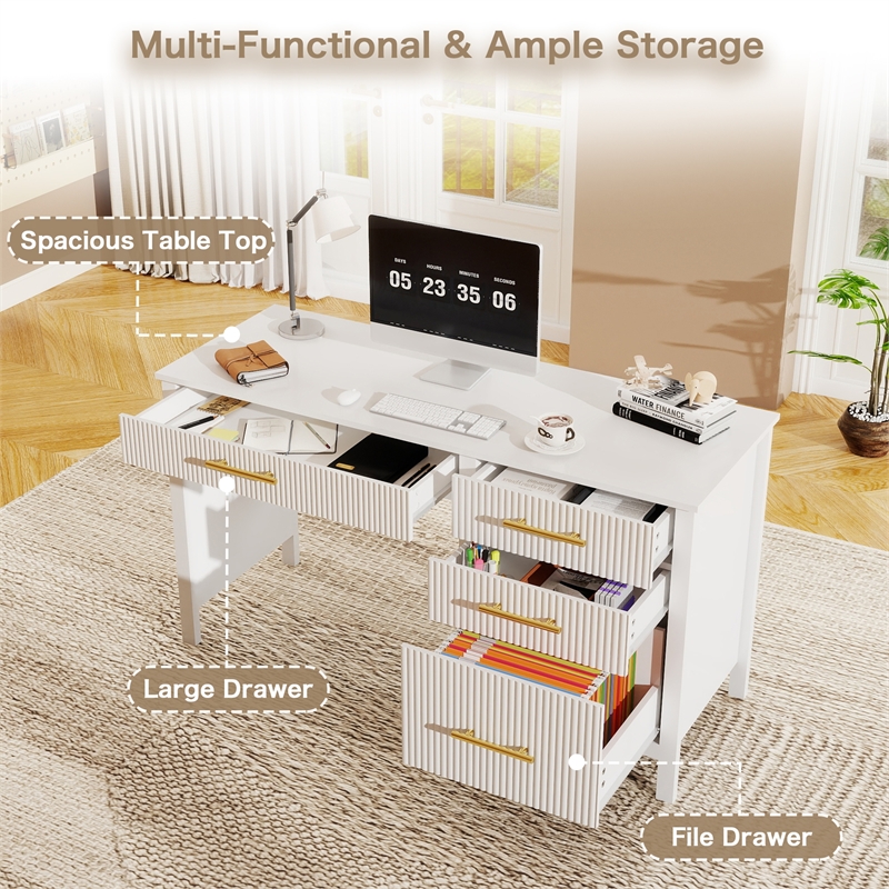 Pemberly Row 53.5 in Executive Desk with 4 Drawers and File Storage