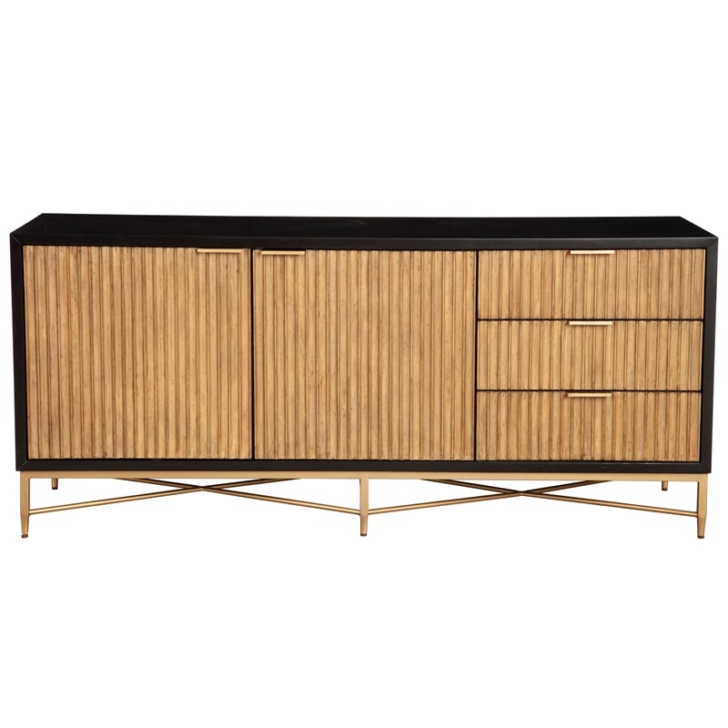 Pemberly Row Larsen TV Console in Mahogany Wood Black/Natural Finish