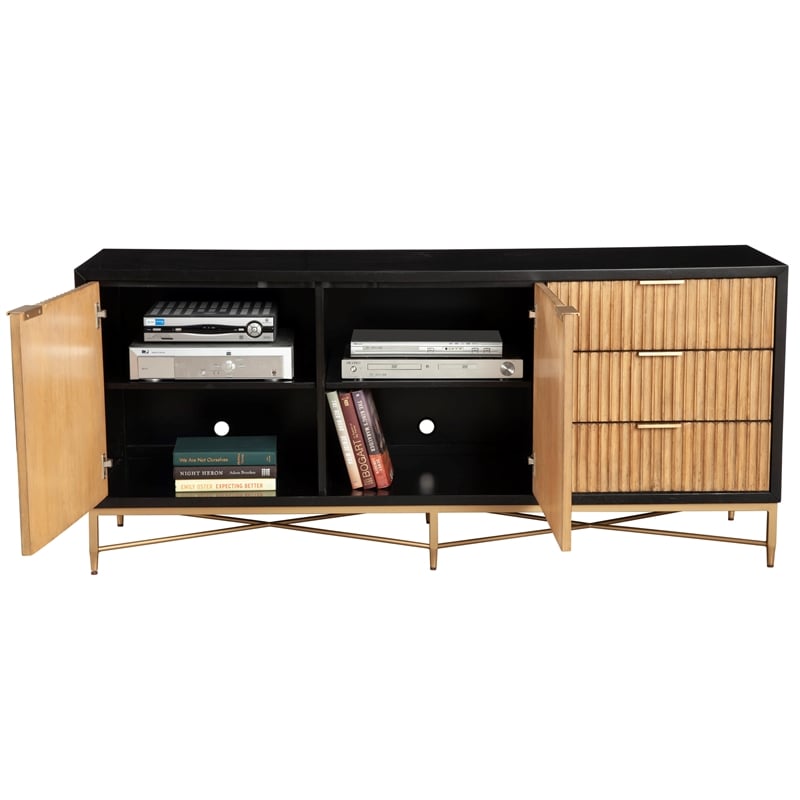 Pemberly Row Larsen TV Console in Mahogany Wood Black/Natural Finish