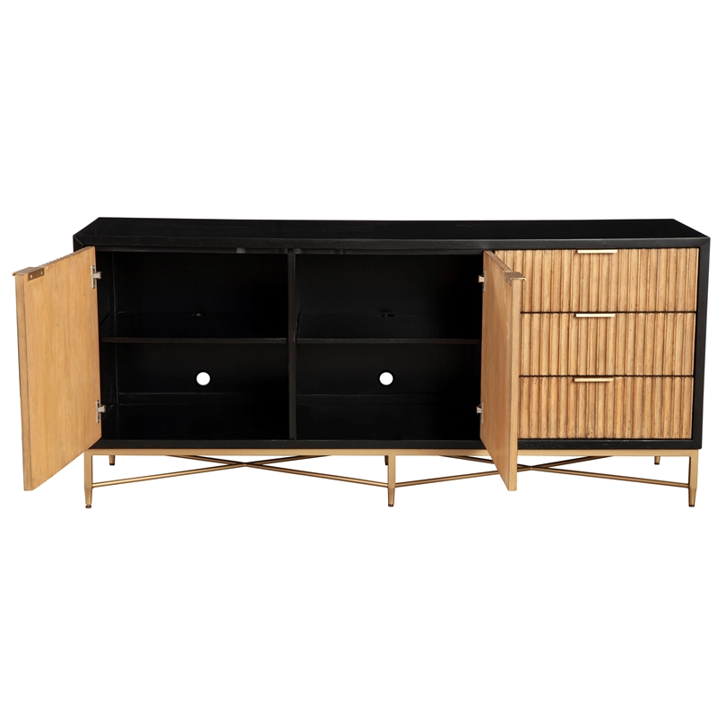 Pemberly Row Larsen TV Console in Mahogany Wood Black/Natural Finish