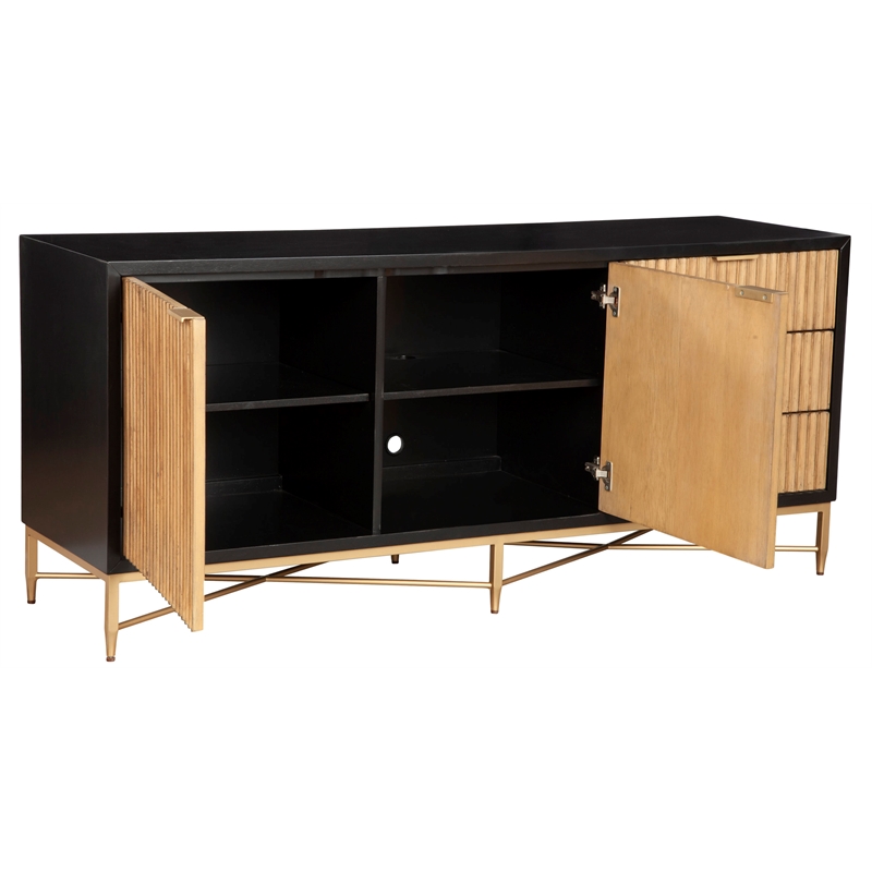 Pemberly Row Larsen TV Console in Mahogany Wood Black/Natural Finish