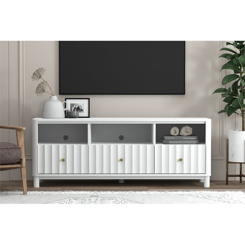 Pemberly Row Stapleton TV Console in Mahogany Wood White Finish