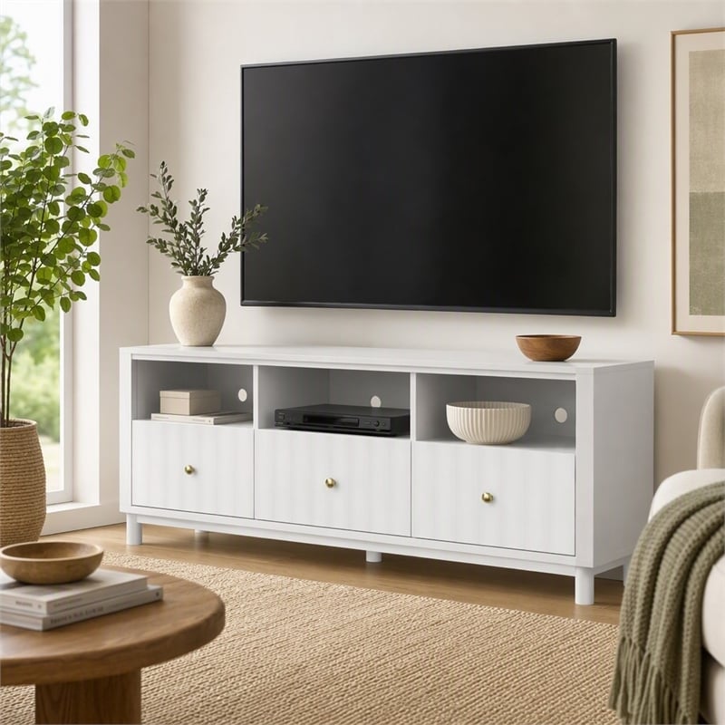 Pemberly Row Stapleton TV Console in Mahogany Wood White Finish