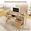 Pemberly Row Executive Desk with 4 Drawers and Filing Cabinet in Light Wood