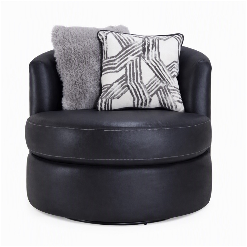 Pemberly Row Swivel Chair in Leather-Look Black Upholstery