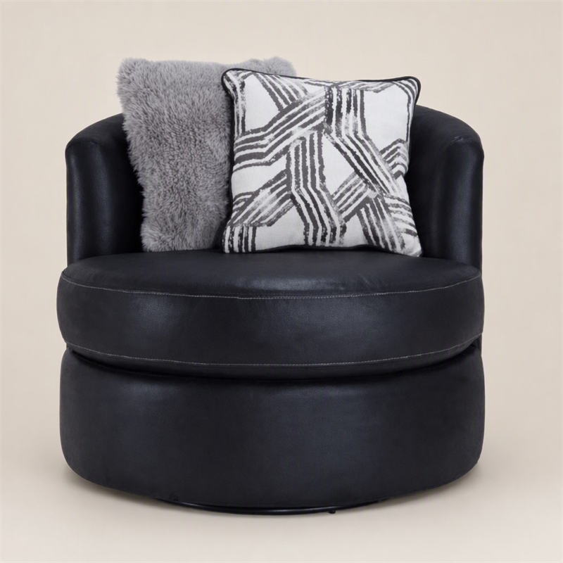 Pemberly Row Swivel Chair in Leather-Look Black Upholstery