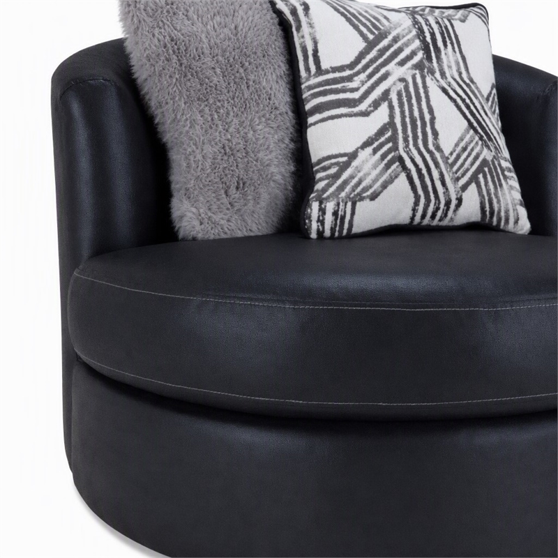 Pemberly Row Swivel Chair in Leather-Look Black Upholstery