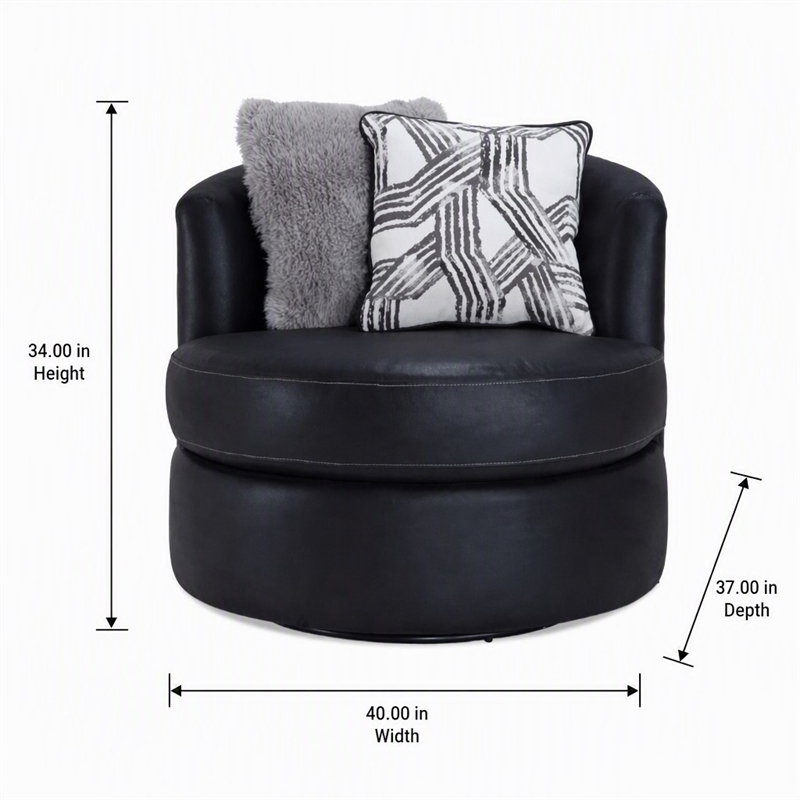 Pemberly Row Swivel Chair in Leather-Look Black Upholstery