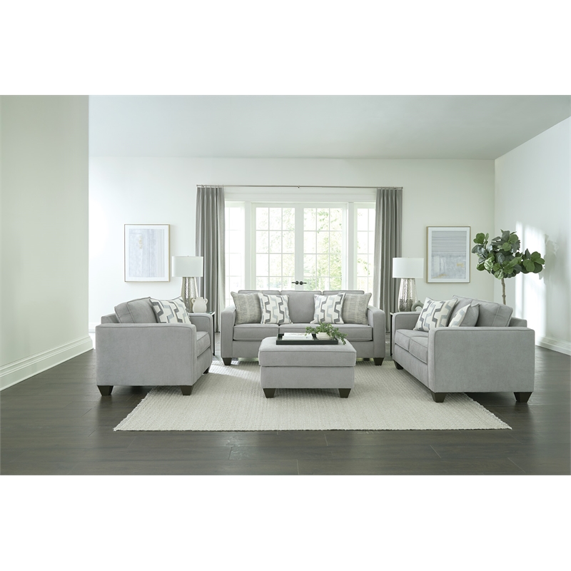 Pemberly Row Padded Ottoman in Soft Gray Microfiber Upholstery