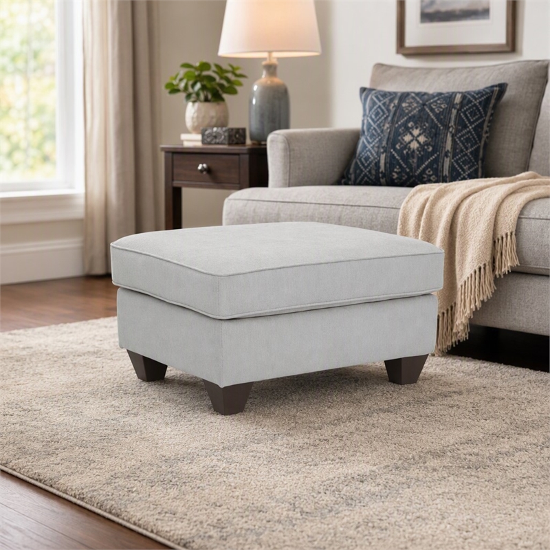 Pemberly Row Padded Ottoman in Soft Gray Microfiber Upholstery