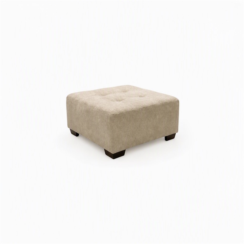 Pemberly Row Ottoman in Neutral Cream Fabric Upholstery