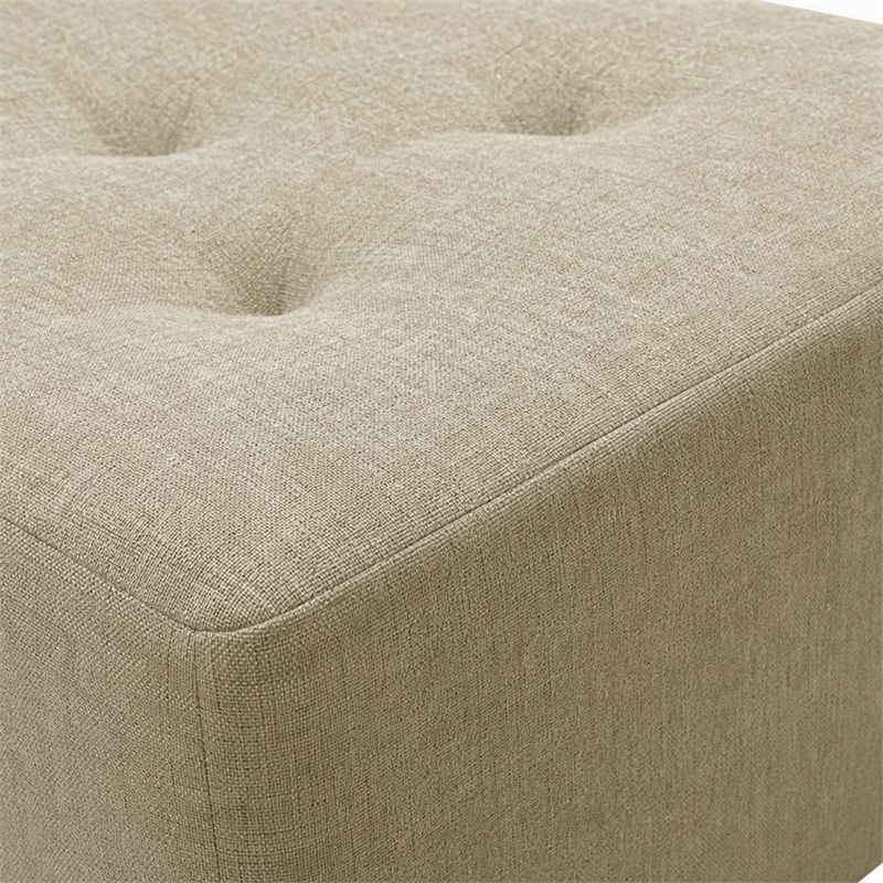 Pemberly Row Ottoman in Neutral Cream Fabric Upholstery