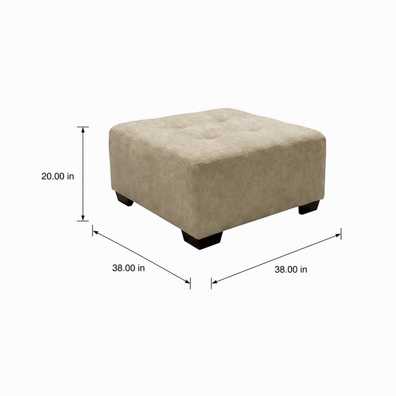 Pemberly Row Ottoman in Neutral Cream Fabric Upholstery