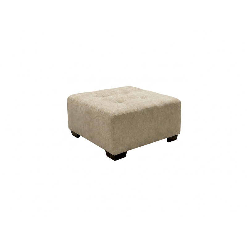Pemberly Row Ottoman in Neutral Cream Fabric Upholstery