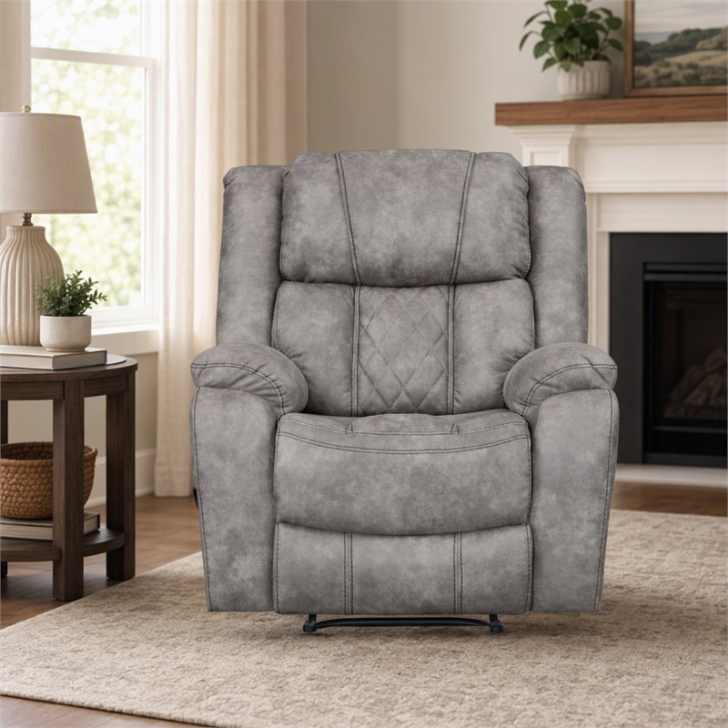 Pemberly Row Manual Recliner in Neutral Pewter Gray