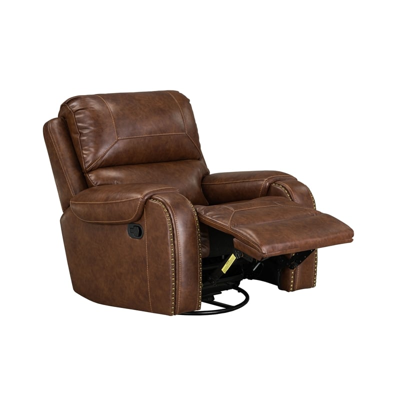 Pemberly Row Manual Winslow Recliner in Faux Brown Leather