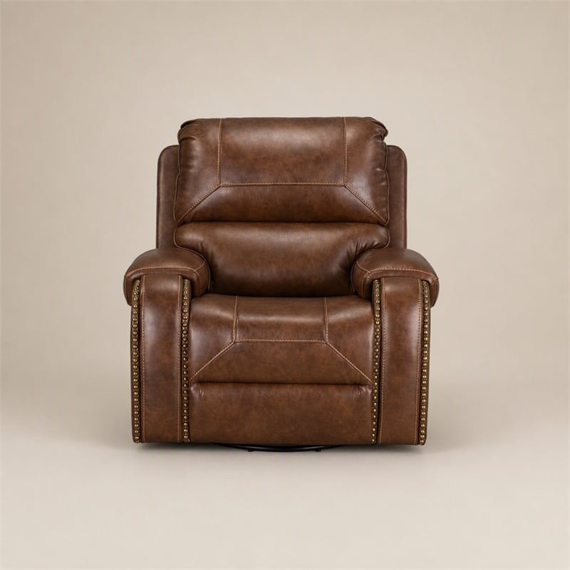 Pemberly Row Manual Winslow Recliner in Faux Brown Leather