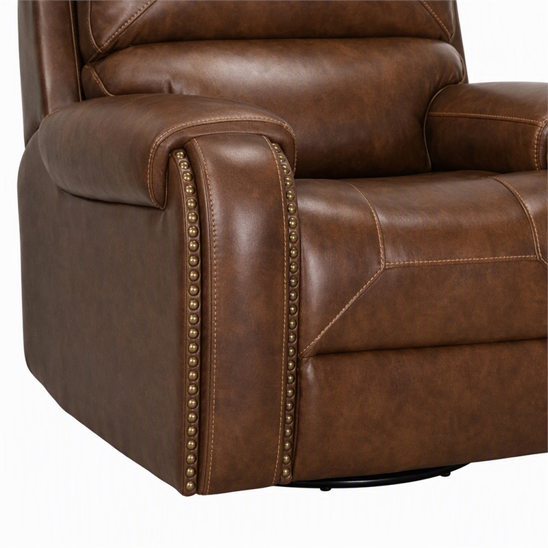 Pemberly Row Manual Winslow Recliner in Faux Brown Leather