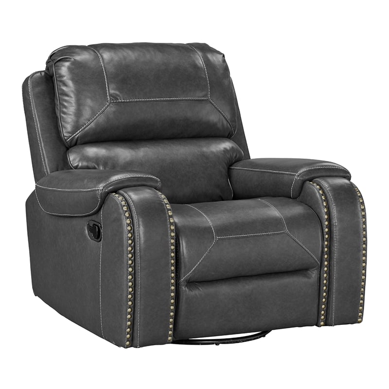Pemberly Row Manual Winslow Recliner in Faux Gray Leather