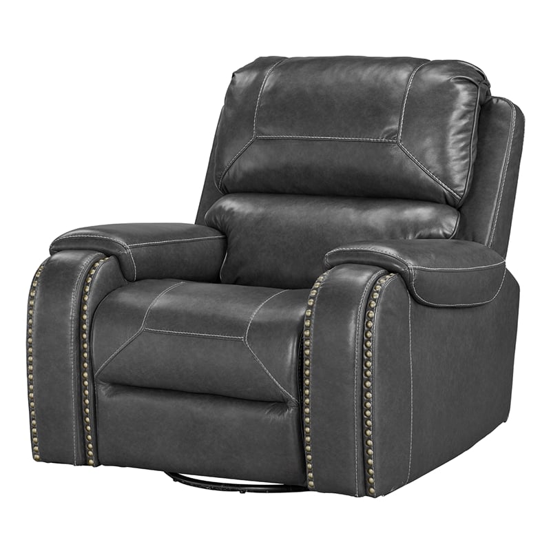 Pemberly Row Manual Winslow Recliner in Faux Gray Leather