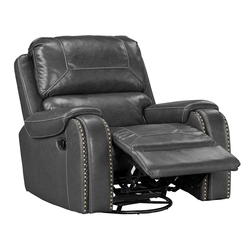 Pemberly Row Manual Winslow Recliner in Faux Gray Leather