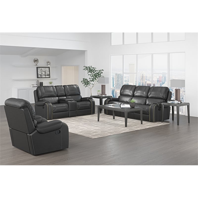 Pemberly Row Manual Winslow Recliner in Faux Gray Leather
