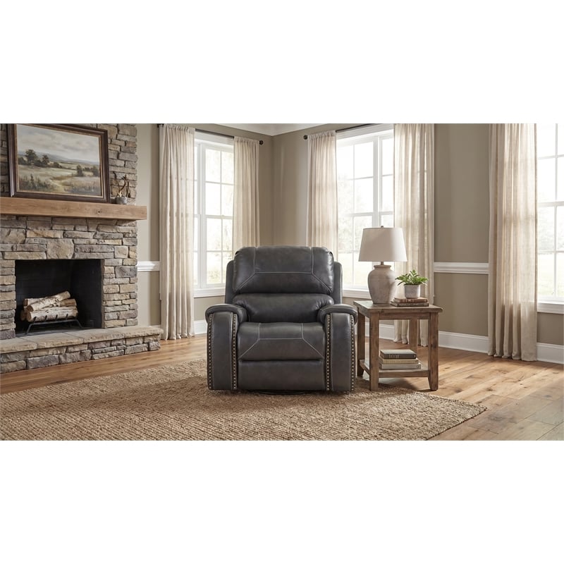 Pemberly Row Manual Winslow Recliner in Faux Gray Leather